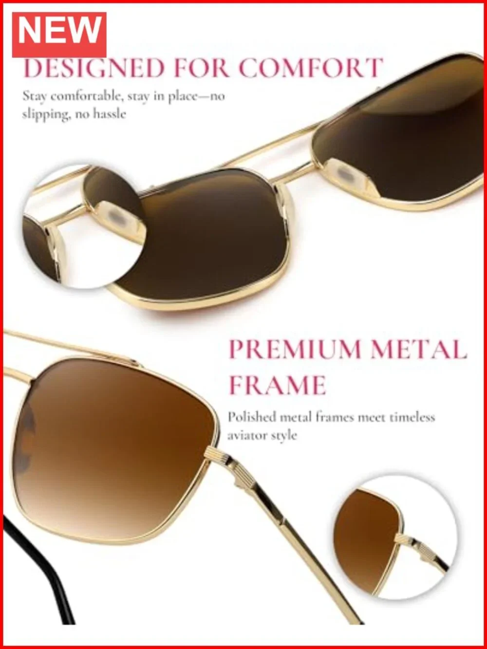 Polarized Aviator Sunglasses Women Men Tangle Free UV400 Gold Frame